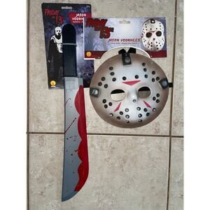 JASON FRIDAY THE 13TH HALLOWEEN MASK & BLOODY MACHETE NEW